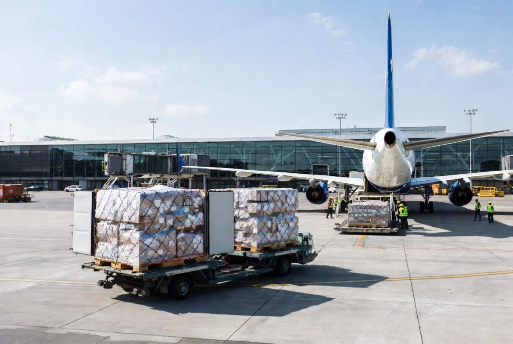 Geneva Airport terminal with cargo plane (for local advantage)