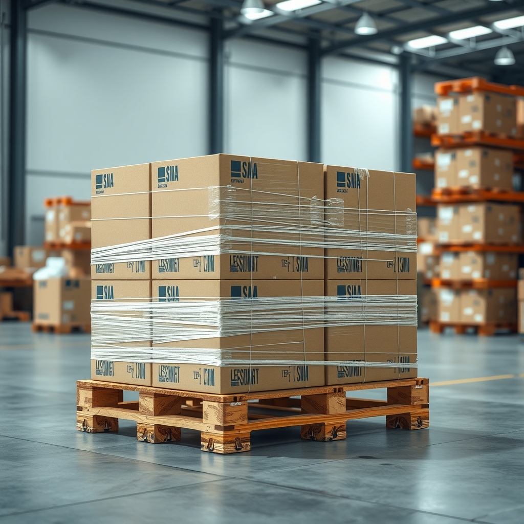 Cardboard boxes stacked on a wooden pallet