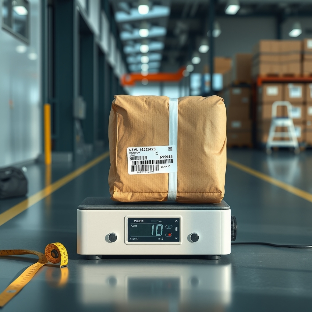 Industrial scale displaying the weight of a large parcel