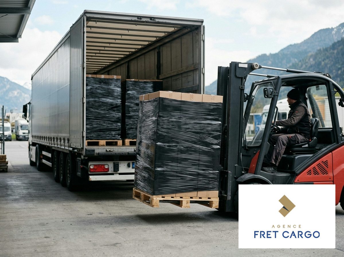 Freight pallets loaded into a transport truck