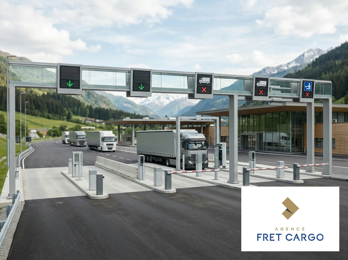 Poste de douane moderne à la frontière suisse avec barrières automatisées
