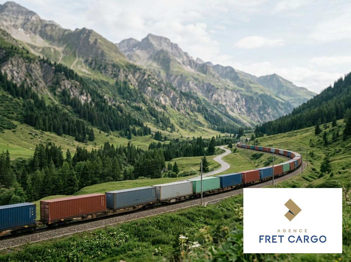 Freight train crossing the Alps